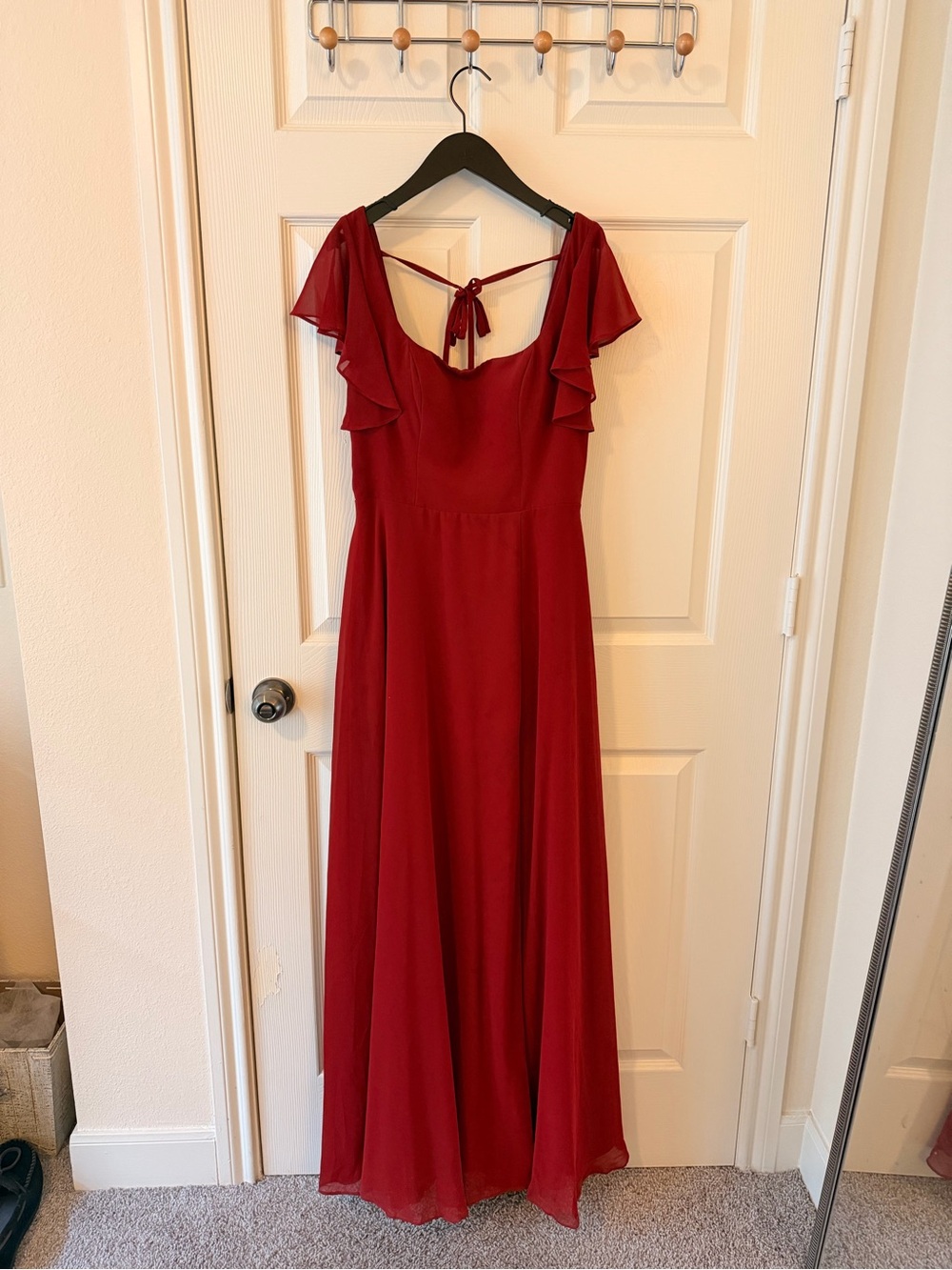 Azazie Maroon Flutter-Sleeve Maxi Dress
